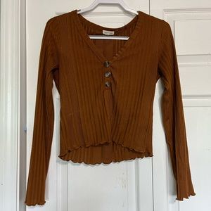 Burnt Orange V Neck Long Sleeve